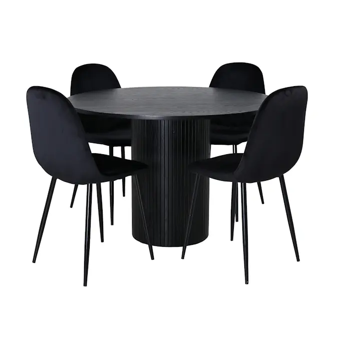 Matgrupp Venture Home Bianca Rund Svart med 4 Pobbie Stolar