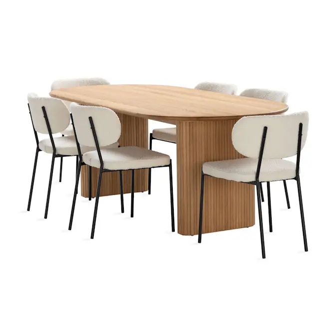 Matgrupp Basic Home Noira Ovalt Matbord 220 cm med 6 Gemmanio Matstol