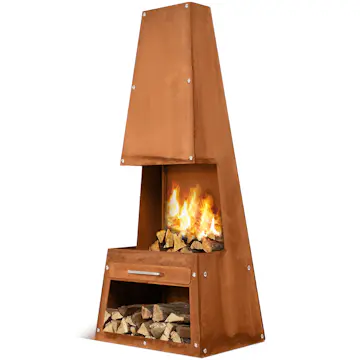 Eldstad Lyfco Cortenstål Hög med Hylla