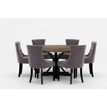 Matgrupp Bloomington Lyon Runt Matbord 150 cm Svart Bas med 6 Viktoria Matstol