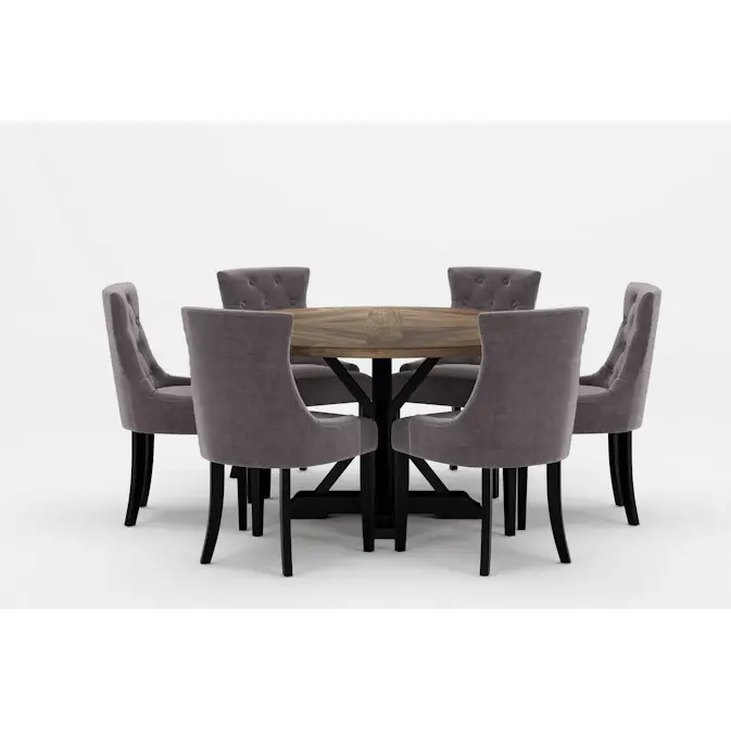 Matgrupp Bloomington Lyon Runt Matbord 150 cm Svart Bas med 6 Viktoria Matstol