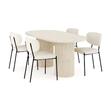 Matgrupp Andrarum Uppveda Ovalt Travertin Matbord 180 cm med 4Gemmiano Matstol