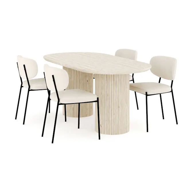 Matgrupp Andrarum Uppveda Ovalt Travertin Matbord 180 cm med 4Gemmiano Matstol