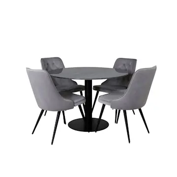 Matgrupp Venture Home Estelle Ø106 med 4 Velvet Deluxe stolar