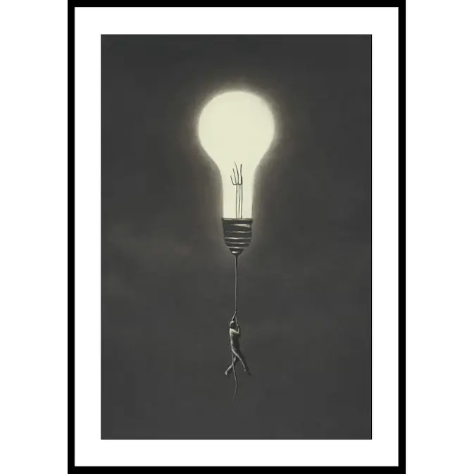 Poster Gallerix Flying With Light Bulb