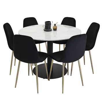Matgrupp Venture Home Estelle Vit/Svart med 6 Pobbie Stolar