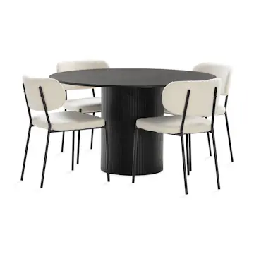 Matgrupp Bark Kopparbo Runt Matbord 130 cm med 4 Matstol Gemmiano Brun