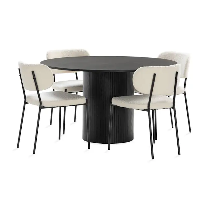 Matgrupp Bark Kopparbo Runt Matbord 130 cm med 4 Matstol Gemmiano Brun