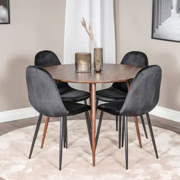 Matgrupp Venture Home Plake med 4 Pobbie Stolar Sammet Runt