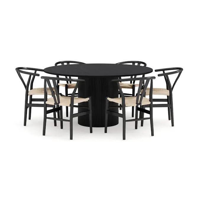 Matgrupp Bark Kopparbo Runt Matbord 150 cm med 6 Dastoori Matstol