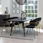 Matgrupp Venture Home Gold Förlängningsbart Bord & 6 Arrow Stolar i Svart Sammet