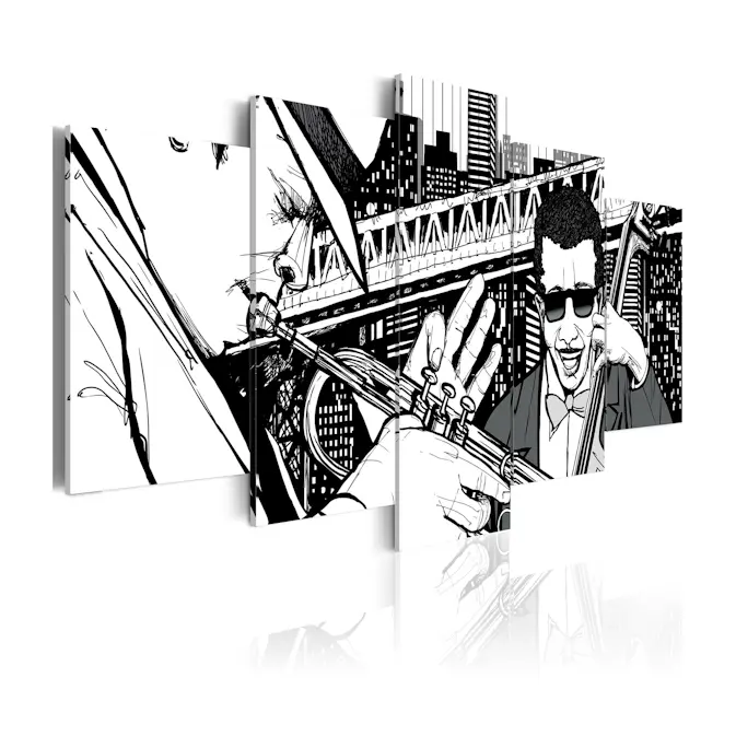 Tavla Arkiio Jazzkonsert På Bakgrunden Av New York Skyskrapor 5 st