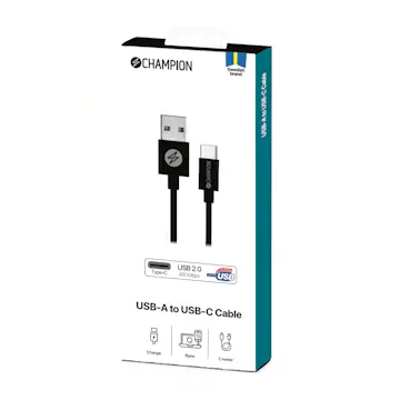 USB-A Champion till USB-C Kabel 2m Svart