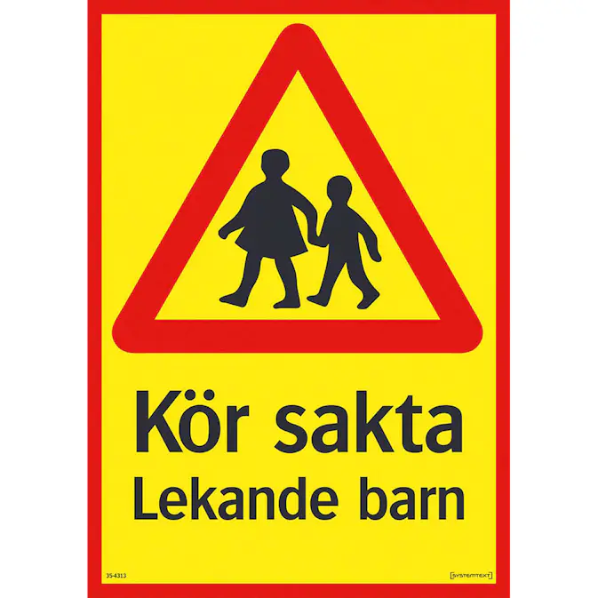 Skylt Systemtext Varning För Lekande Barn 297x420 mm