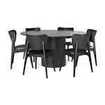 Matgrupp Bark Kopparbo Runt Matbord 150 cm med 6Jerup Matstol Svart