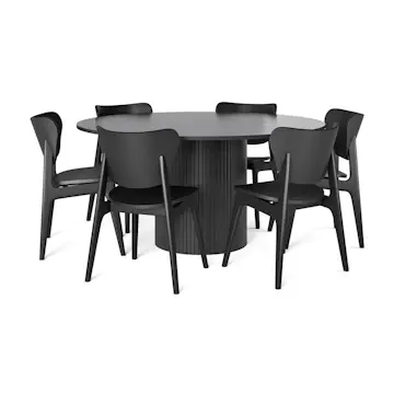 Matgrupp Bark Kopparbo Runt Matbord 150 cm med 6Jerup Matstol Svart