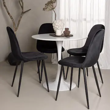 Matgrupp Venture Home Hamden Ø80 cm med 4 Polar Sammet stolar