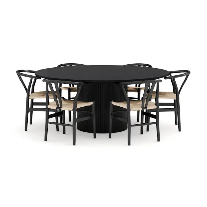 Matgrupp Bark Kopparbo Runt Matbord 180 cm med 6Dastoori Matstol