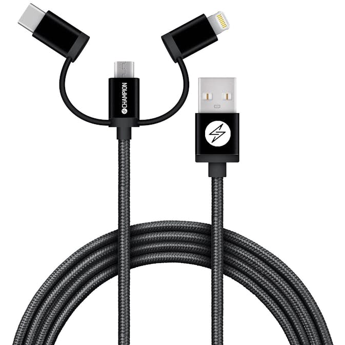 USB-A Champion till Lightning, USB-C och Micro-USB 1,5m Svart