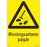 Skylt Systemtext Rivningsarbete Pågår 210x297 mm Plast