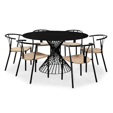 Matgrupp In Living Iggy Glas med 6 Elysia Matstolar