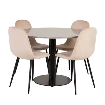 Matgrupp Venture Home Roxanna Grå Bord med 4 Pobbie Stolar Sammet