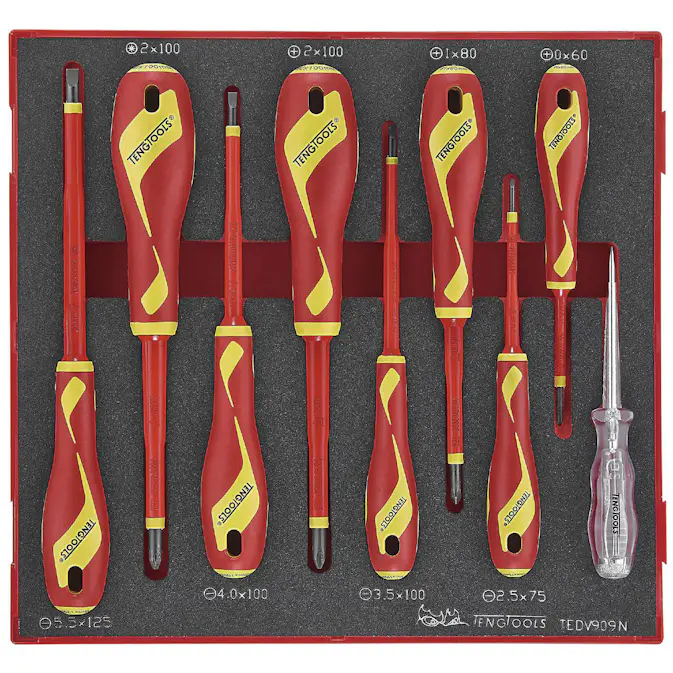Skruvmejselsats 9 delar för 1000 volt Teng Tools TEDV909N