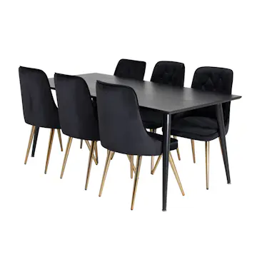 Matgrupp Venture Home Dipp med 6 Velvet Deluxe Sammet Stolar