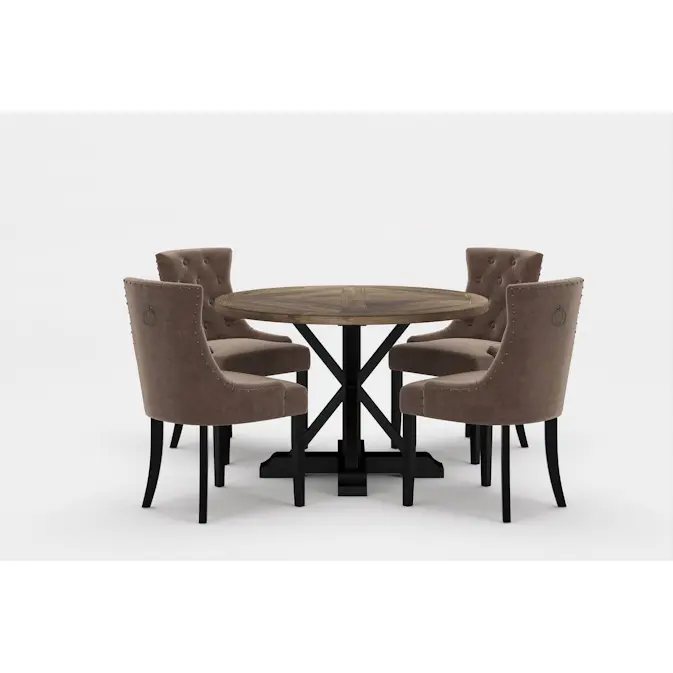 Matgrupp Bloomington Lyon Runt Matbord 120 cm Svart Bas med 4 Viktoria Matstol Nit