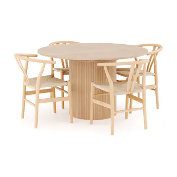 Matgrupp Bark Kopparbo Runt Matbord 130-180 cm Förlängningsbartt med 4 Dastoori Matstol