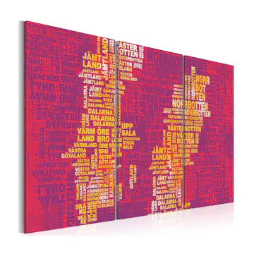 Tavla Arkiio Text Karta Över Sverige Rosa Bakgrund Triptych