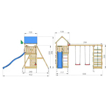 Lektorn Jungle Gym Lodge 2.1 m/2 Climb Modul Med Blå Rutschkana