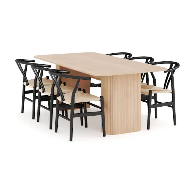 Matgrupp Bark Kopparbo Rektangulärt Matbord 200-260 cm Förlängningsbartt med 6 Dastoori Matstol