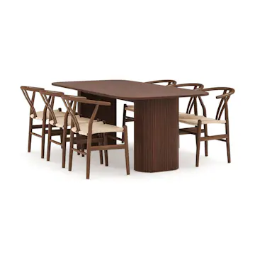 Matgrupp Bark Kopparbo Rektangulärt Matbord 200 cm med 6 Dastoori Matstol Brun
