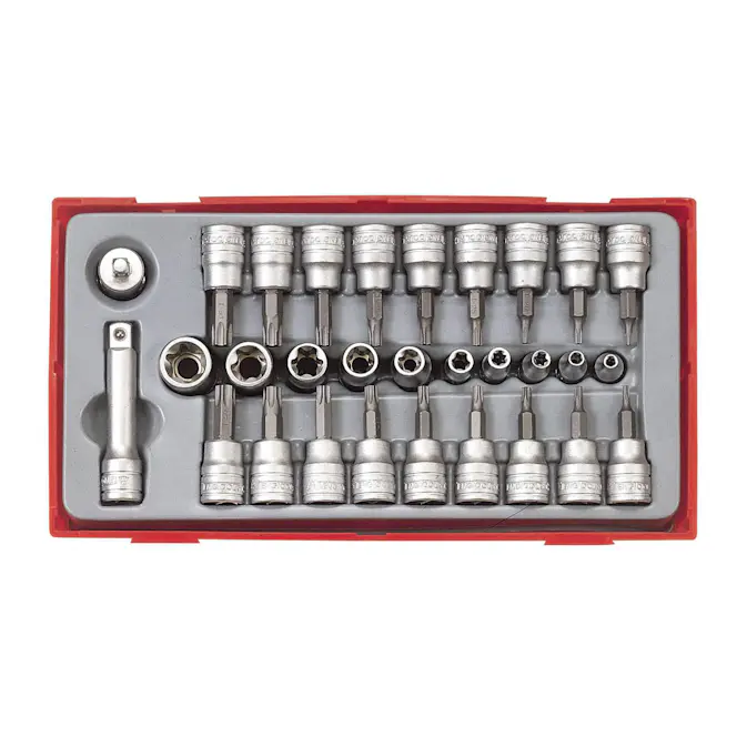 TX-hylssats 30 delars med 1/4 tum och 3/8 tum fyrkantsfäste Teng Tools TTTX30