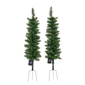 Plastgran Nordic Winter Julgransset med 2 st Granar med LED-Belysning och Jordspett Utomhus