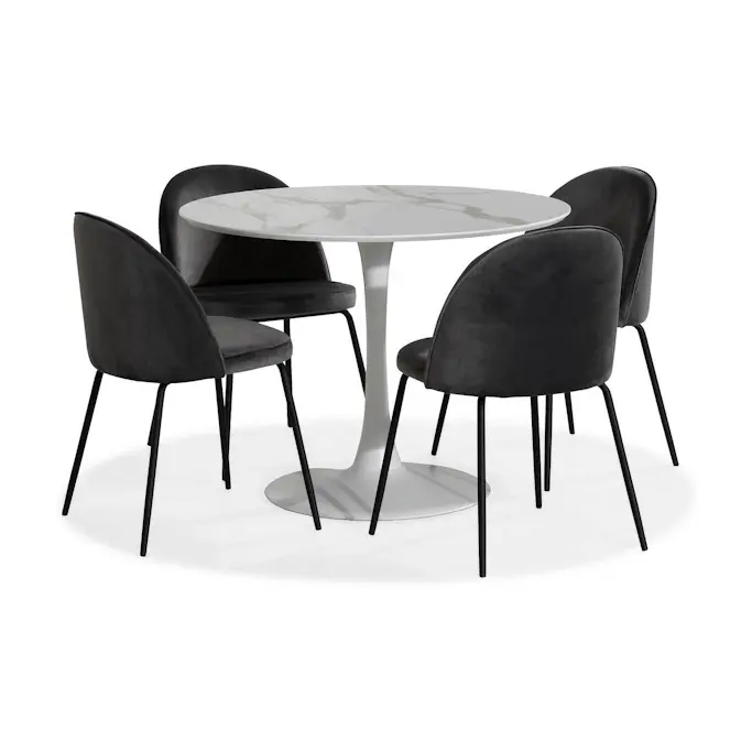 Matgrupp Basic Home Caitly Runt Matbord 100 cm Vit Bas med 4 FelipeMatstol