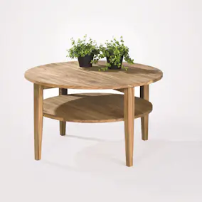 Soffbord Stenexpo Atlanta Runt Vardagsrumsbord i Massiv Ek med Hylla Ø80cm