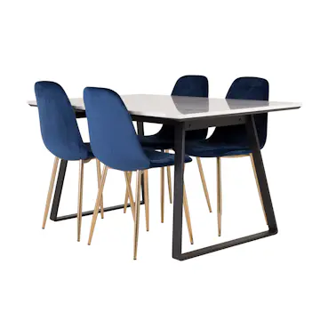 Matgrupp Venture Home Estelle 140 med 4 Pobbie Stolar Sammet/Mässing