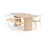 Matgrupp Bark Kopparbo Rektangulärt Matbord 200-260 cm Förlängningsbartt med 6 Elysia Matstol