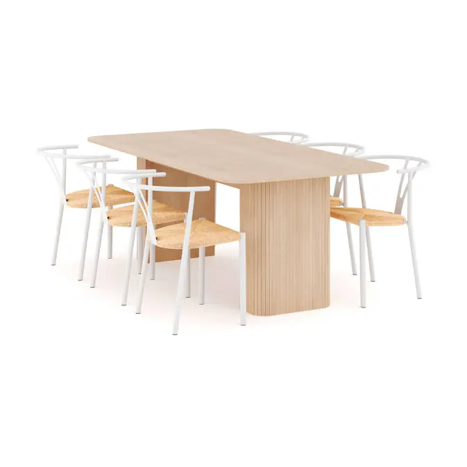 Matgrupp Bark Kopparbo Rektangulärt Matbord 200-260 cm Förlängningsbartt med 6 Elysia Matstol