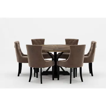 Matgrupp Bloomington Lyon Runt Matbord 150 cm Svart Bas med 6 Viktoria Matstol