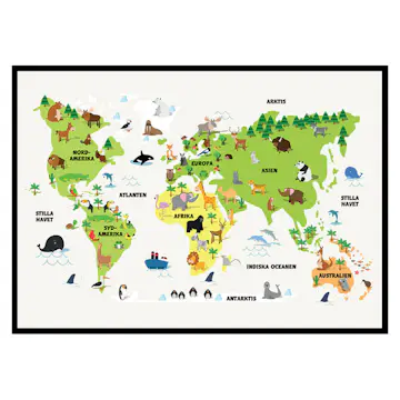 Poster Gallerix Barnens Världskarta Med Djur
