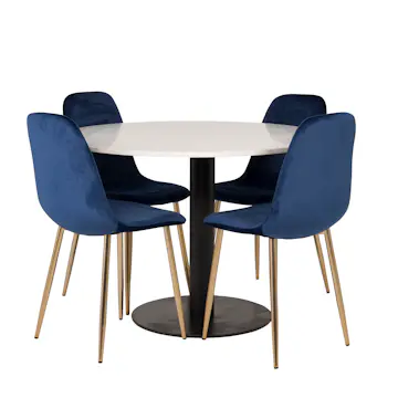 Matgrupp Venture Home Roxanna Vit Bord med 4 Pobbie Stolar Sammet