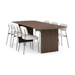 Matgrupp Bark Richeto Rektangulärt Matbord 240 cm Rökt Ek med 6 Lowe Matstol Vit