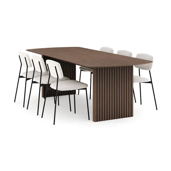 Matgrupp Bark Richeto Rektangulärt Matbord 240 cm Rökt Ek med 6 Lowe Matstol Vit