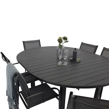 Utebord Venture Home Marbella Förlängningsbart Aluminiumbord, Ovalt Ø 140 cm Svart