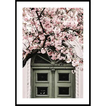 Poster Gallerix Pink Flowers Green Door