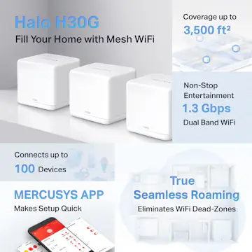 Mesh Mercusys Halo H30G AC1300 Whole Home Mesh Wi-Fi System 3-pack