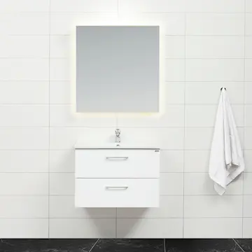 Möbelpaket 4AQUA Slim Vit 80 med Lådor och Spegel Luna LED